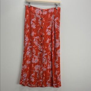Free People Retro Love Midi Skirt Floral Button Down Size 8 Cottagecore Boho